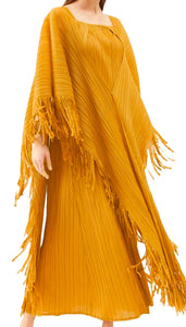 Robe à franges orange plissée longue et élégante, manches volantes, taille unique 100% polyester, anti statique et anti froissage