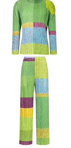 Ensemble manches longues, pantalon droit couleur matcha mousseline de soie et polyester, anti statique, anti bouloches