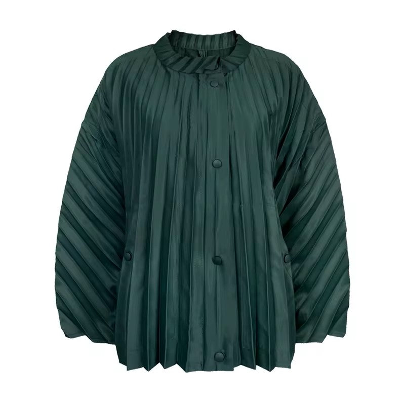 Manteau ample à manches longues tissus plissé vert foncé 100% polyester anti statique, anti bouloches