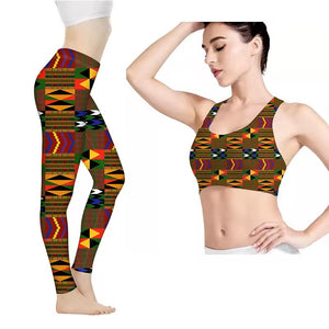 Ensemble sport motif africain, taille M, spandex/nylon stretch, anti transpiration