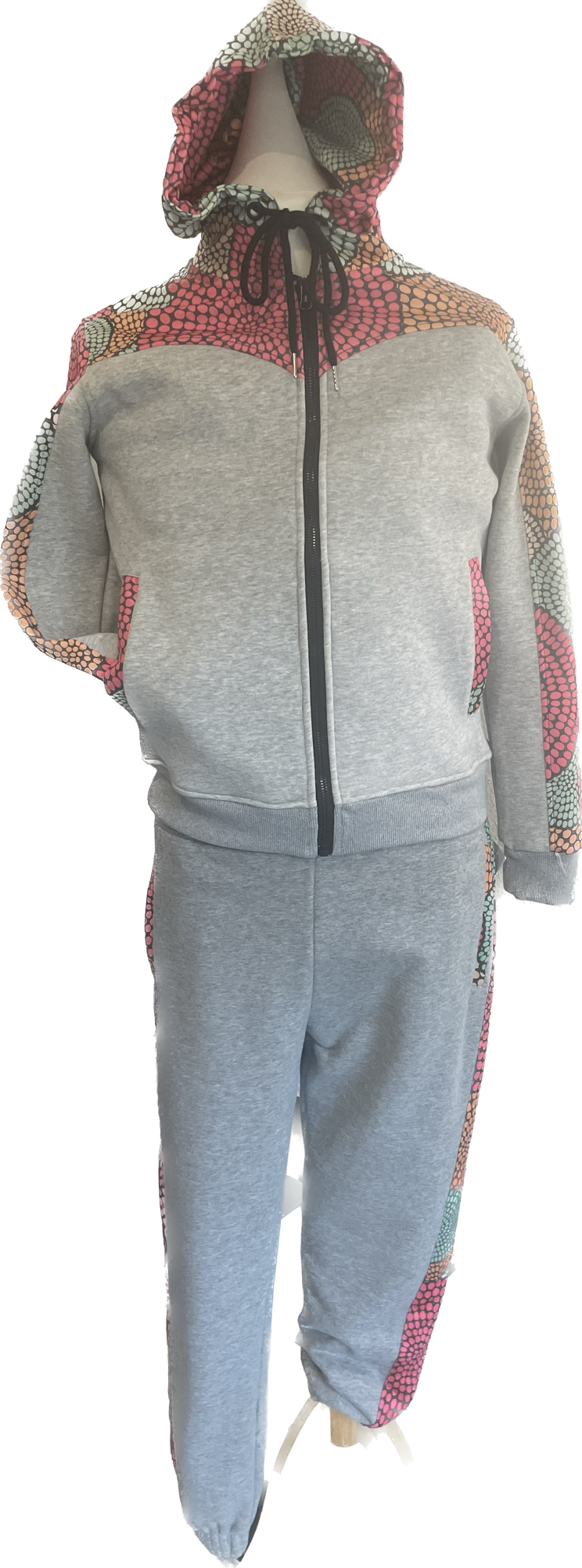 Ensemble hoodie/pant unisex en coton molleton et patchwork wax taille XS