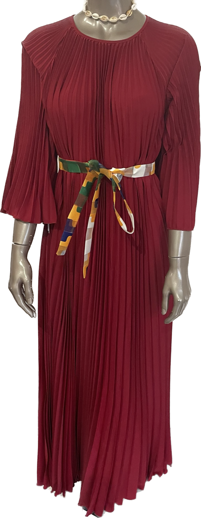 Robe plissée longue et élégante en tissus très tendance avec ceinture wax