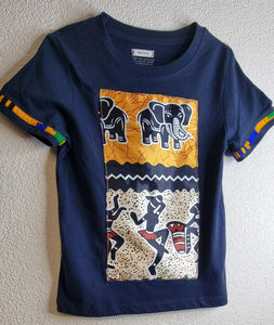 T-shirt 4 - 6 ans  avec éléphants et danseuses en wax