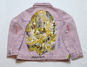Création MuToTo : veste denim personnalisée patchwork wax 6 - 7 ans