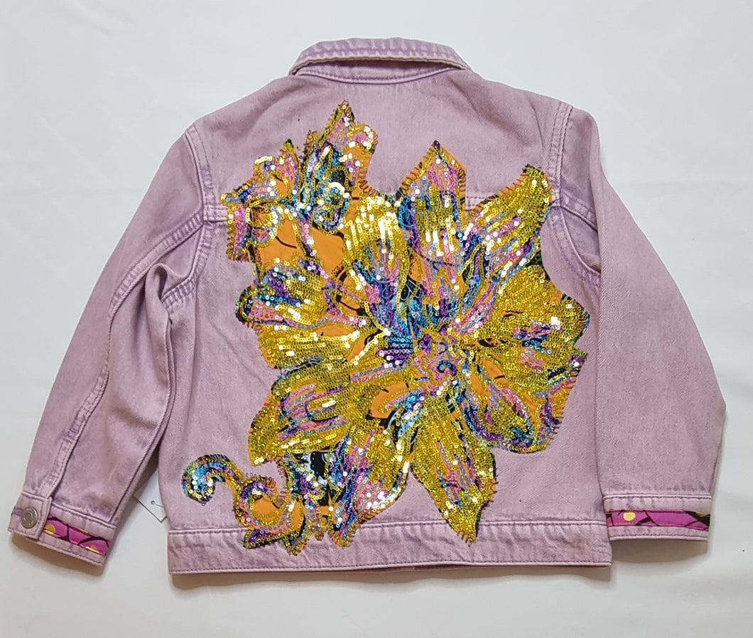 Création MuToTo : veste denim personnalisée patchwork wax 4 - 5 ans