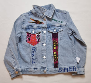 Création MuToTo : veste denim personnalisée 7 - 8 ans patchwork wax