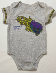 Body coton bio, kiboko (hippo) en wax, taille 9 mois